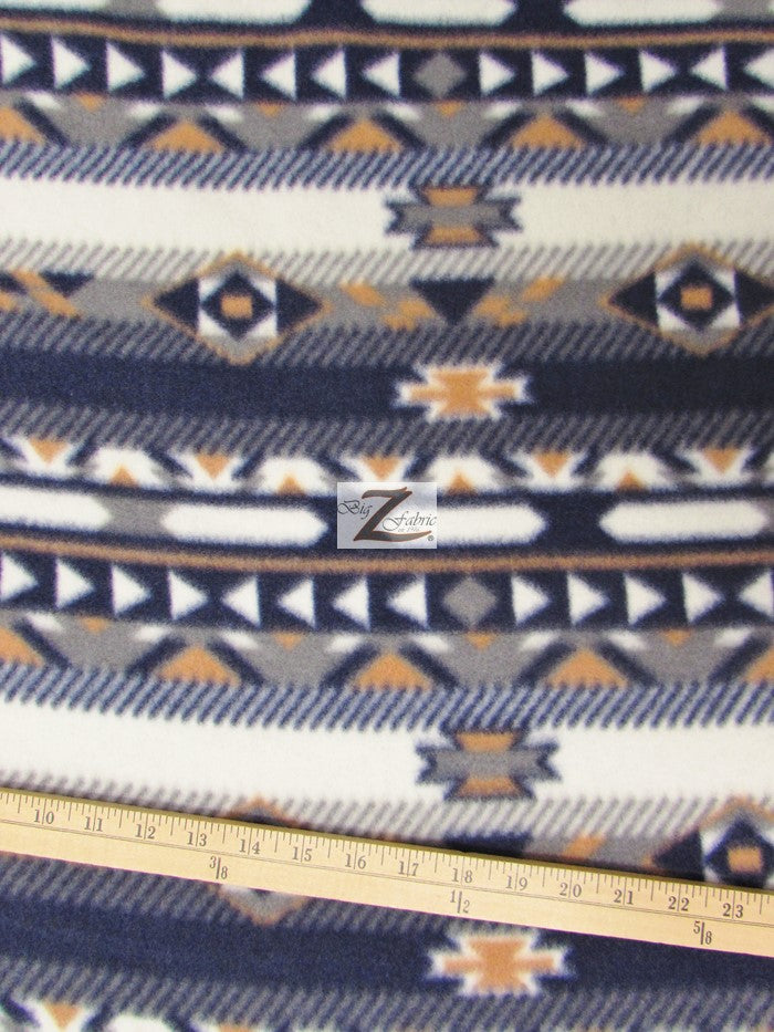 Fleece Printed Fabric Native Indian / Navy Indian / Sold By The Yard