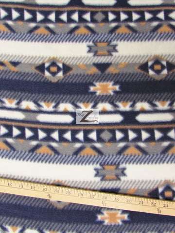 Fleece Printed Fabric Native Indian / Navy Indian / Sold By The Yard
