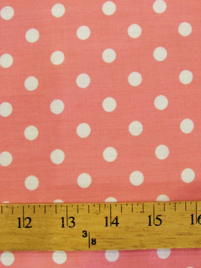 Poly Cotton Printed Fabric Small Polka Dots / Bubble Gum/White Dots / Sold By The Yard