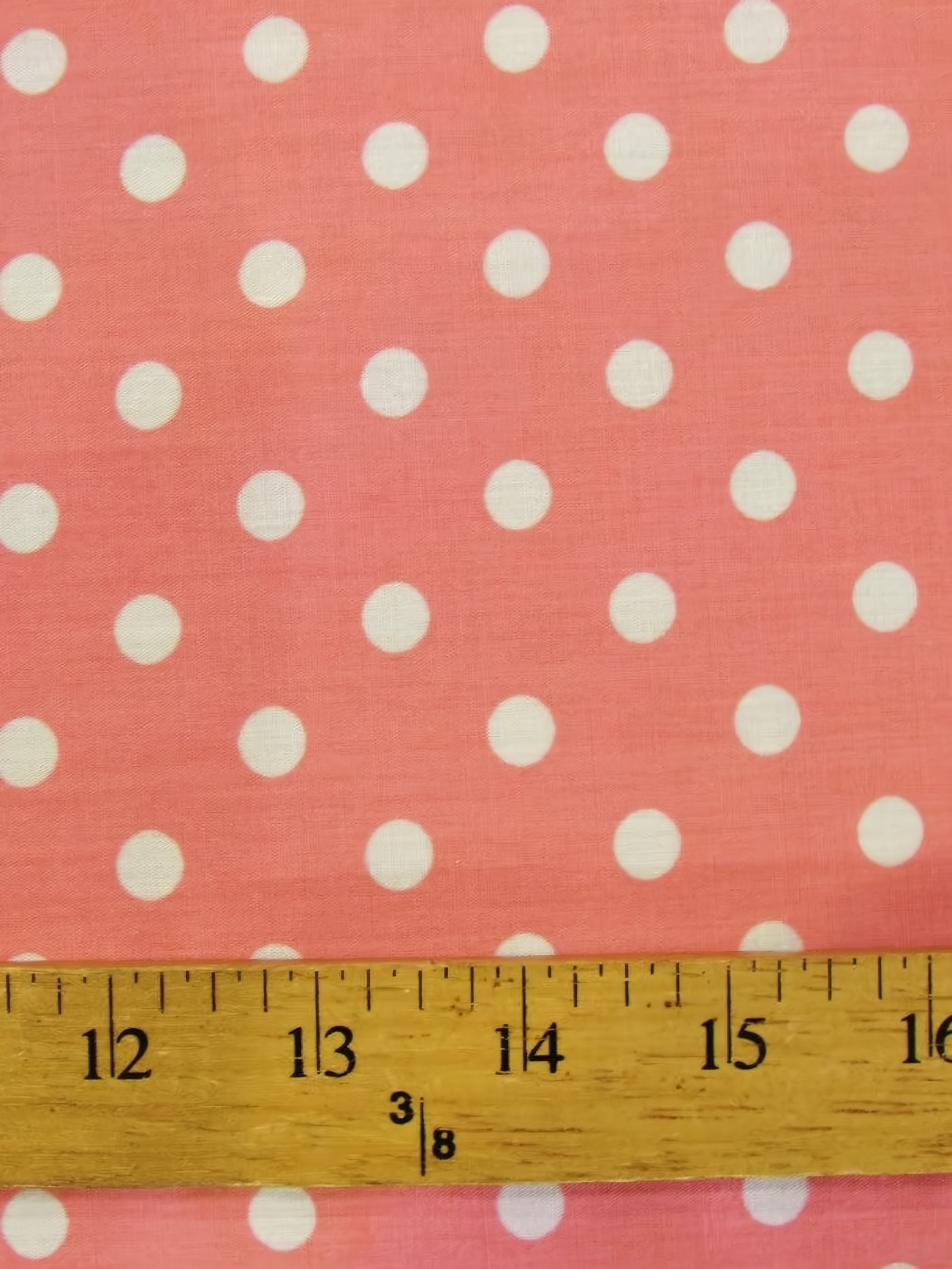 Poly Cotton Printed Fabric Small Polka Dots / Bubble Gum/White Dots / Sold By The Yard