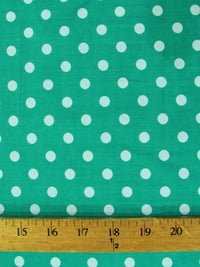 Poly Cotton Printed Fabric Small Polka Dots / Jade/White Dots / Sold By The Yard