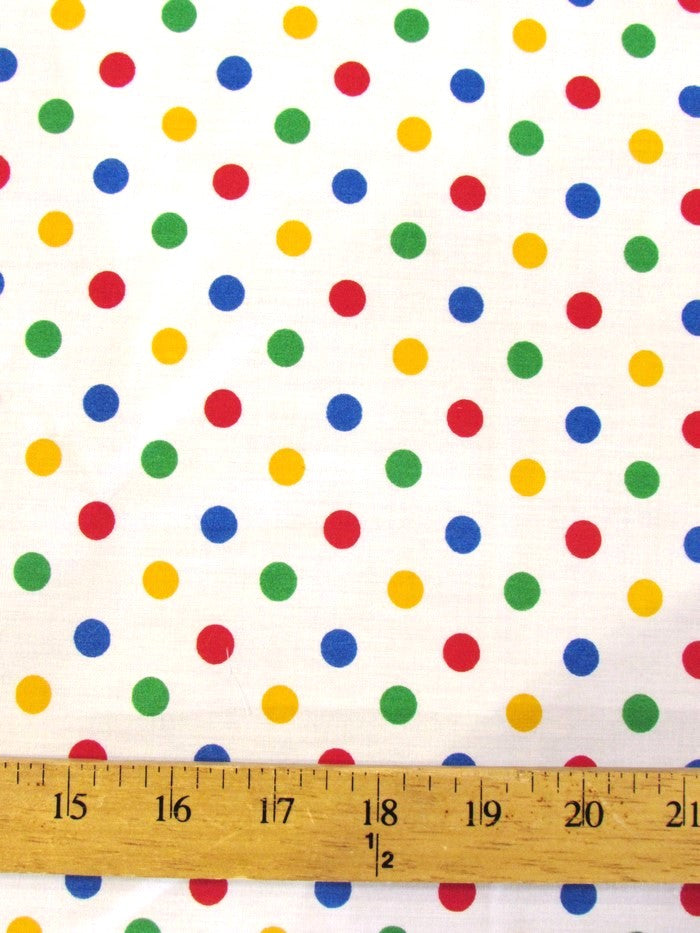 Poly Cotton Printed Fabric Small Polka Dots / White/Multi-Color Dots / Sold By The Yard