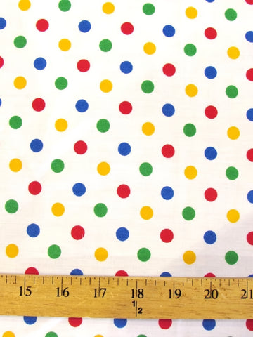 Poly Cotton Printed Fabric Small Polka Dots / White/Multi-Color Dots / Sold By The Yard