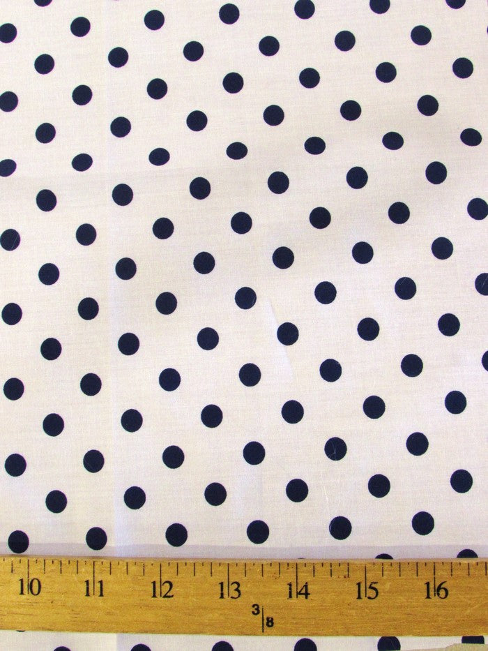 Poly Cotton Printed Fabric Small Polka Dots / White/Dark Royal Dots / Sold By The Yard
