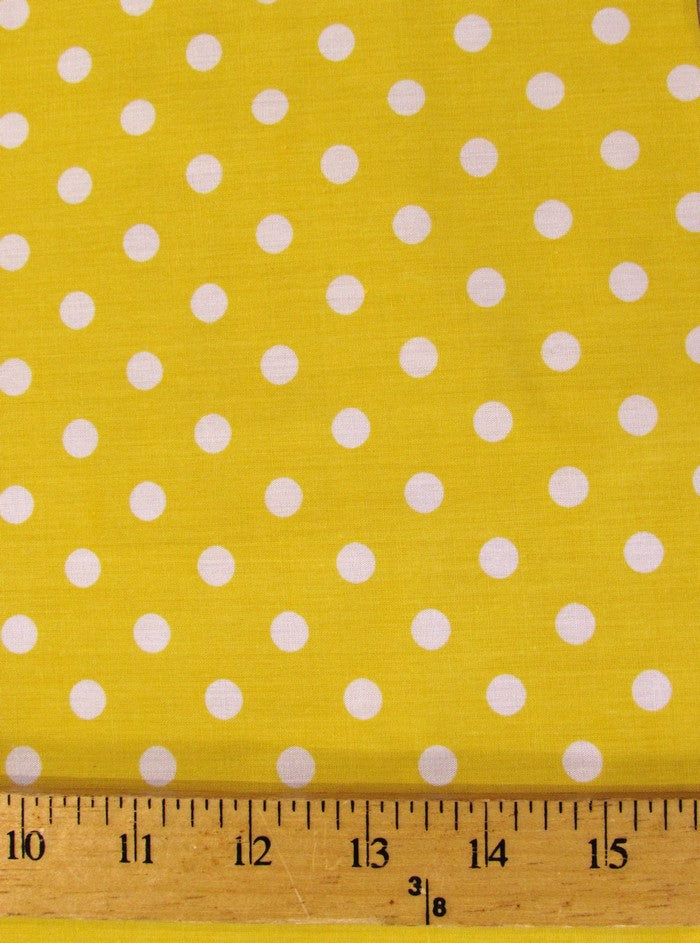 Poly Cotton Printed Fabric Small Polka Dots / Yellow/White Dots / Sold By The Yard