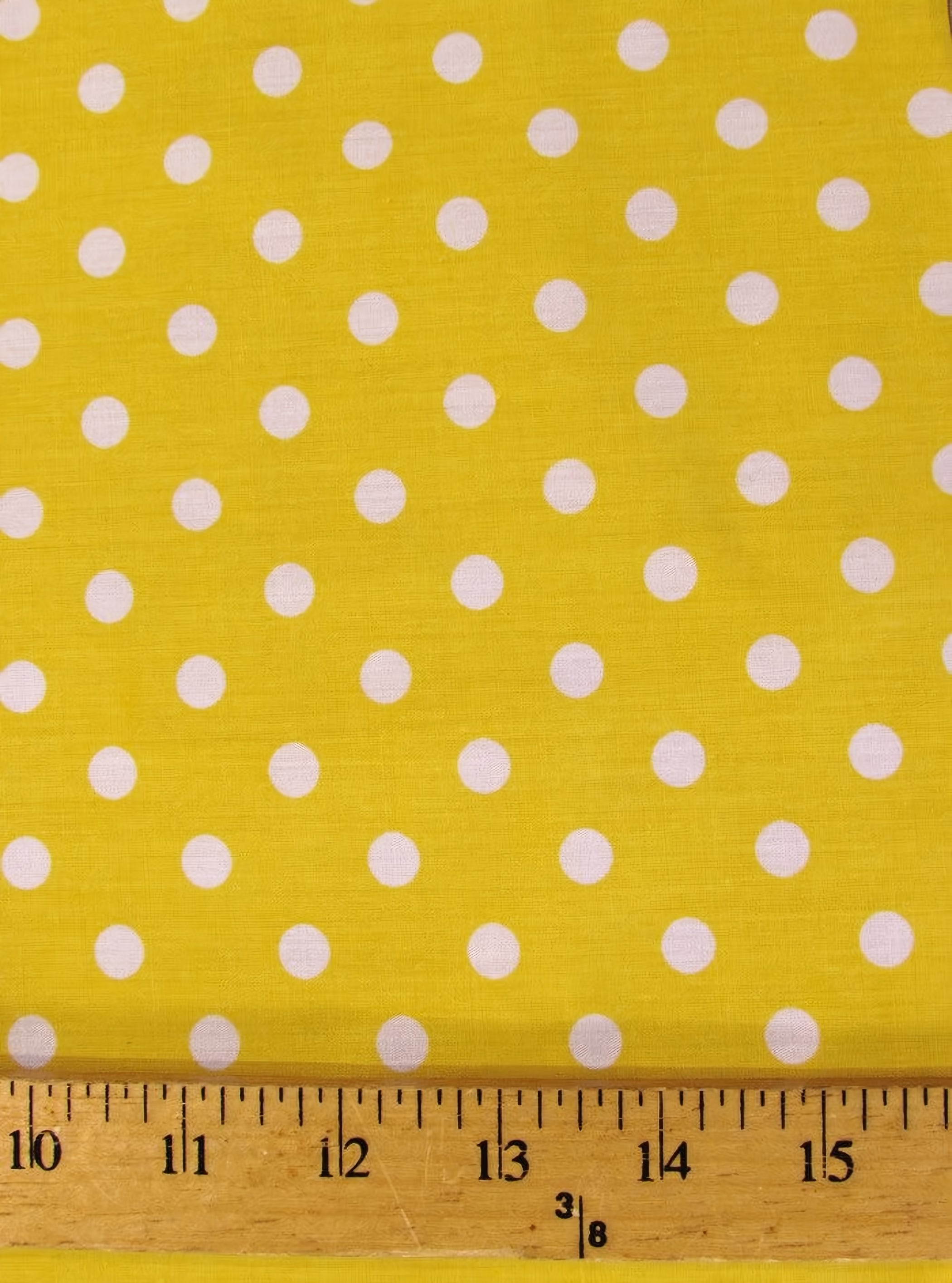 Poly Cotton Printed Fabric Small Polka Dots / Yellow/White Dots / Sold By The Yard