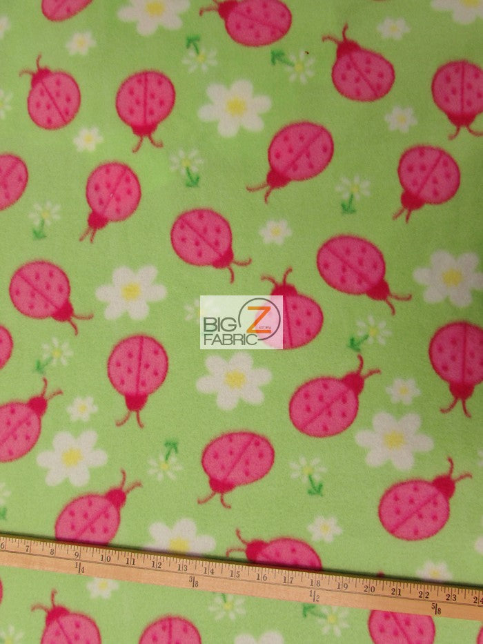 Fleece Printed Fabric Lady Bug / Lime / Sold By The Yard