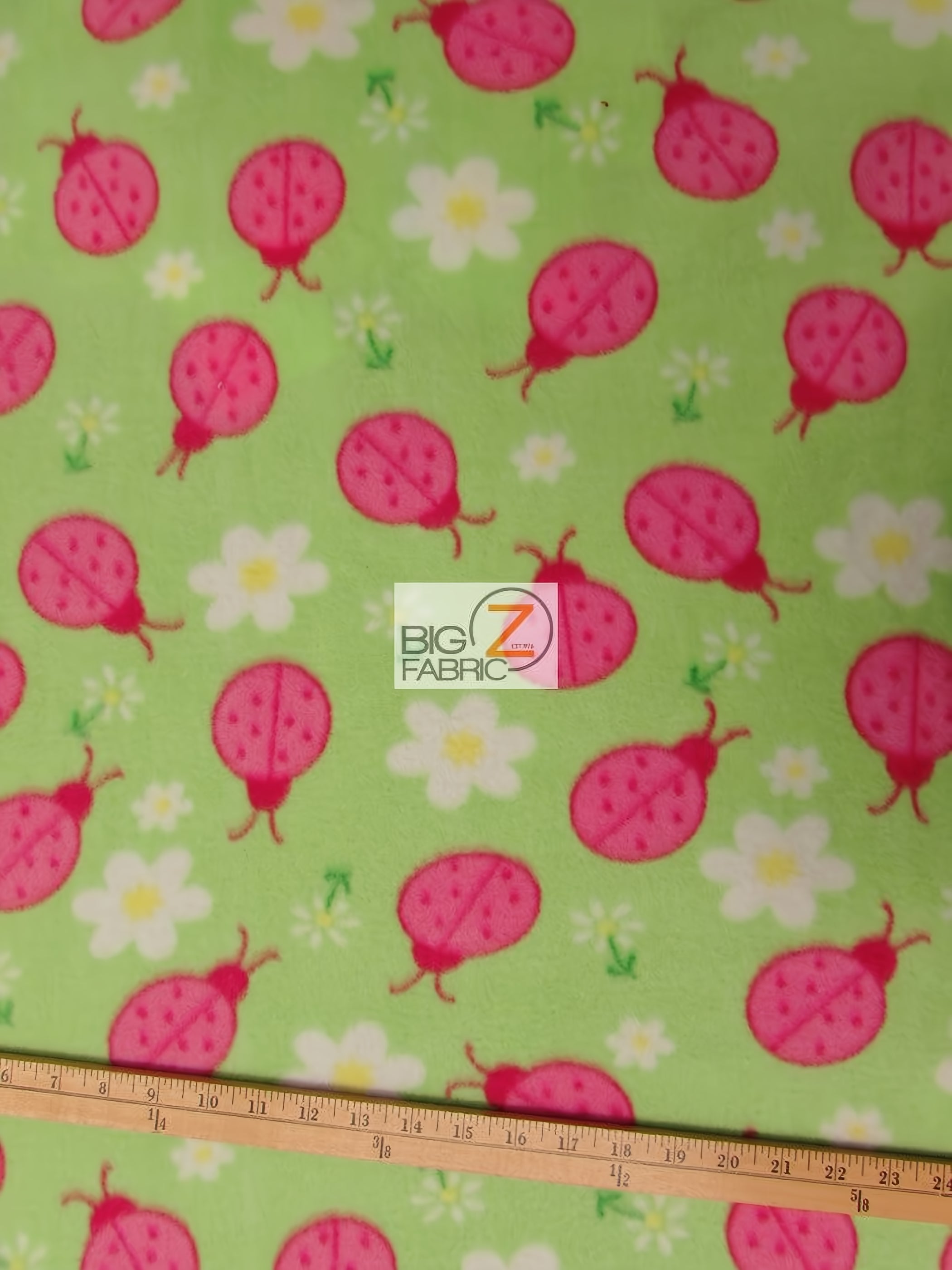 Fleece Printed Fabric Lady Bug Lime by the Yard | Big Z Fabric