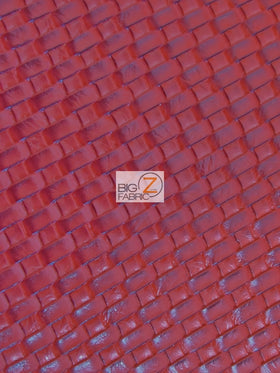 Lattice Basket Weave Upholstery Vinyl Fabric / Red / Sold By The Yard Closeout!!!