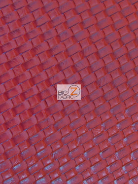 Lattice Basket Weave Upholstery Vinyl Fabric / Red / Sold By The Yard Closeout!!! - 0