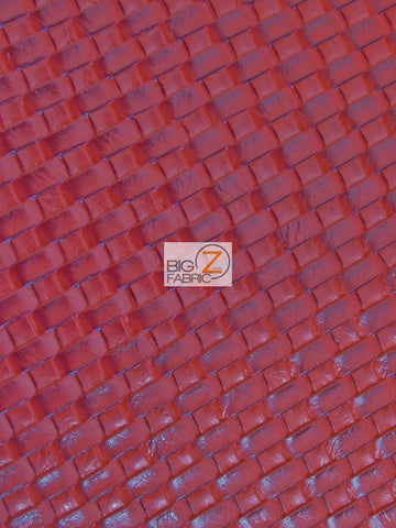 Lattice Basket Weave Upholstery Vinyl Fabric / Red / Sold By The Yard Closeout!!! - 0