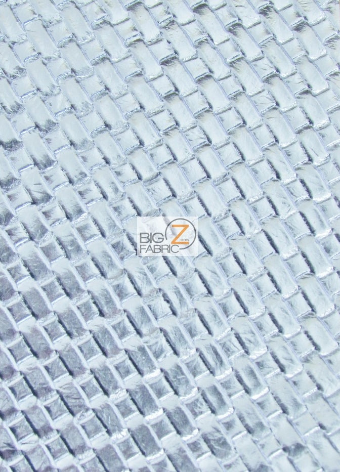 Lattice Basket Weave Upholstery Vinyl Fabric / Silver / Sold By The Yard