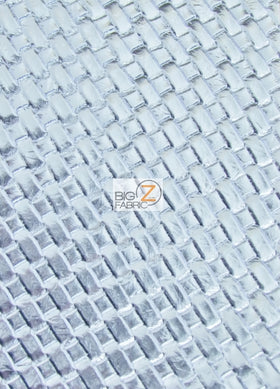 Lattice Basket Weave Upholstery Vinyl Fabric / Silver / Sold By The Yard Closeout!!!