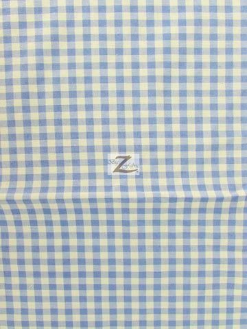 Mini Checkered Gingham Poly Cotton Printed Fabric / Blue / 50 Yard Bolt