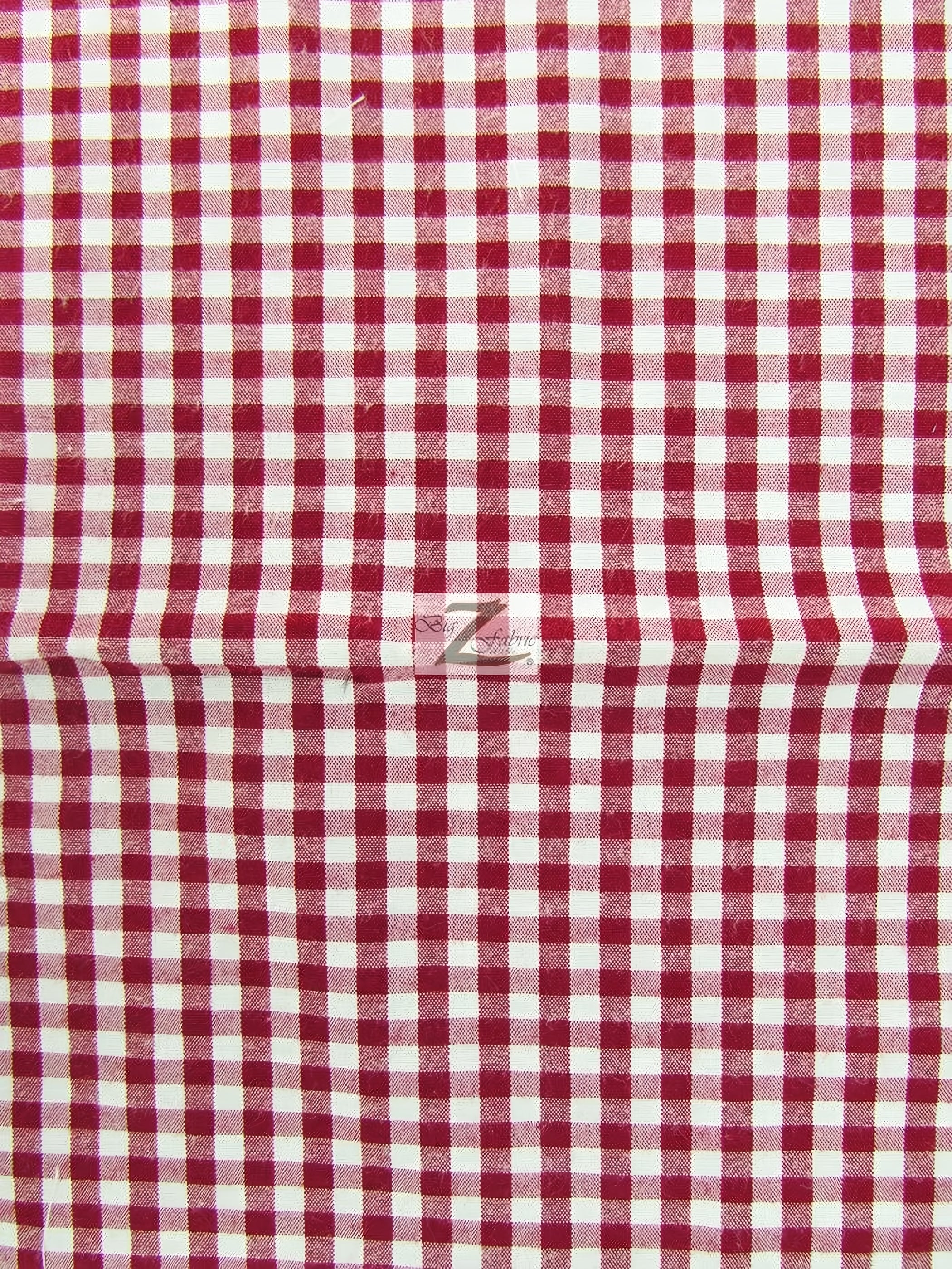 Mini Checkered Gingham Poly Cotton Printed Fabric / Burgundy / 50 Yard Bolt