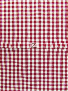 Mini Checkered Gingham Poly Cotton Printed Fabric / Burgundy / 50 Yard Bolt