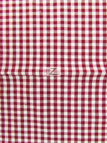 Mini Checkered Gingham Poly Cotton Printed Fabric / Burgundy / 50 Yard Bolt