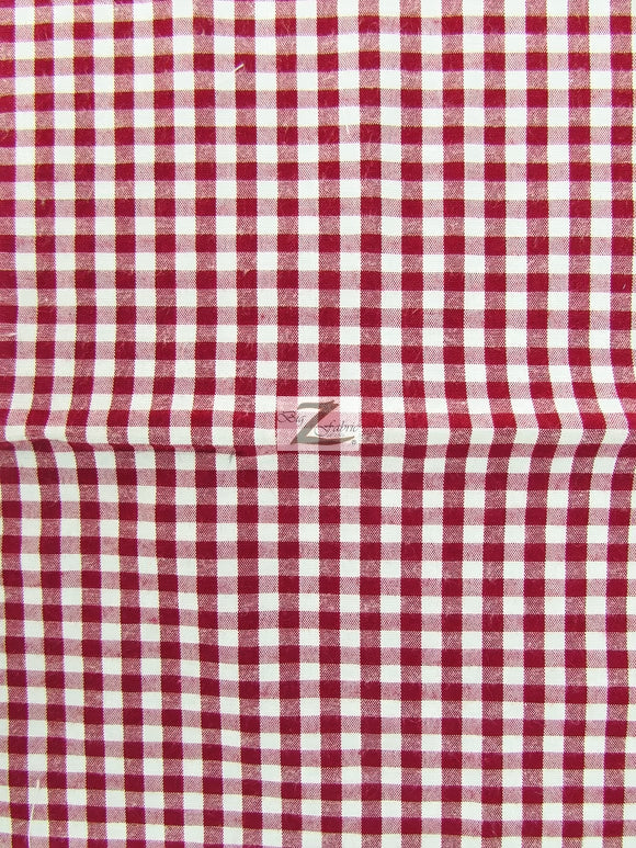 Mini Checkered Gingham Poly Cotton Printed Fabric / Burgundy / 50 Yard Bolt
