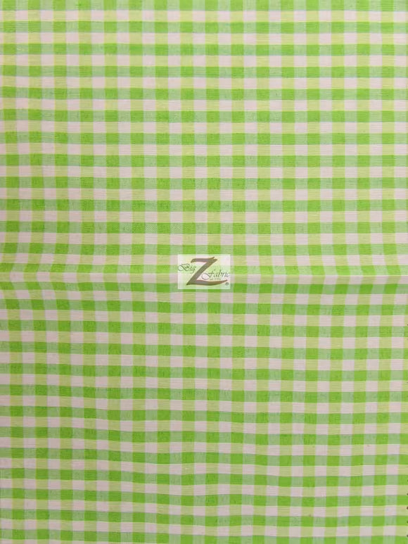 Mini Checkered Gingham Poly Cotton Printed Fabric / Lime Green / 50 Yard Bolt
