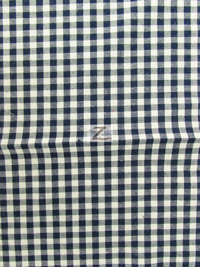 Mini Checkered Gingham Poly Cotton Printed Fabric / Navy Blue / 50 Yard Bolt