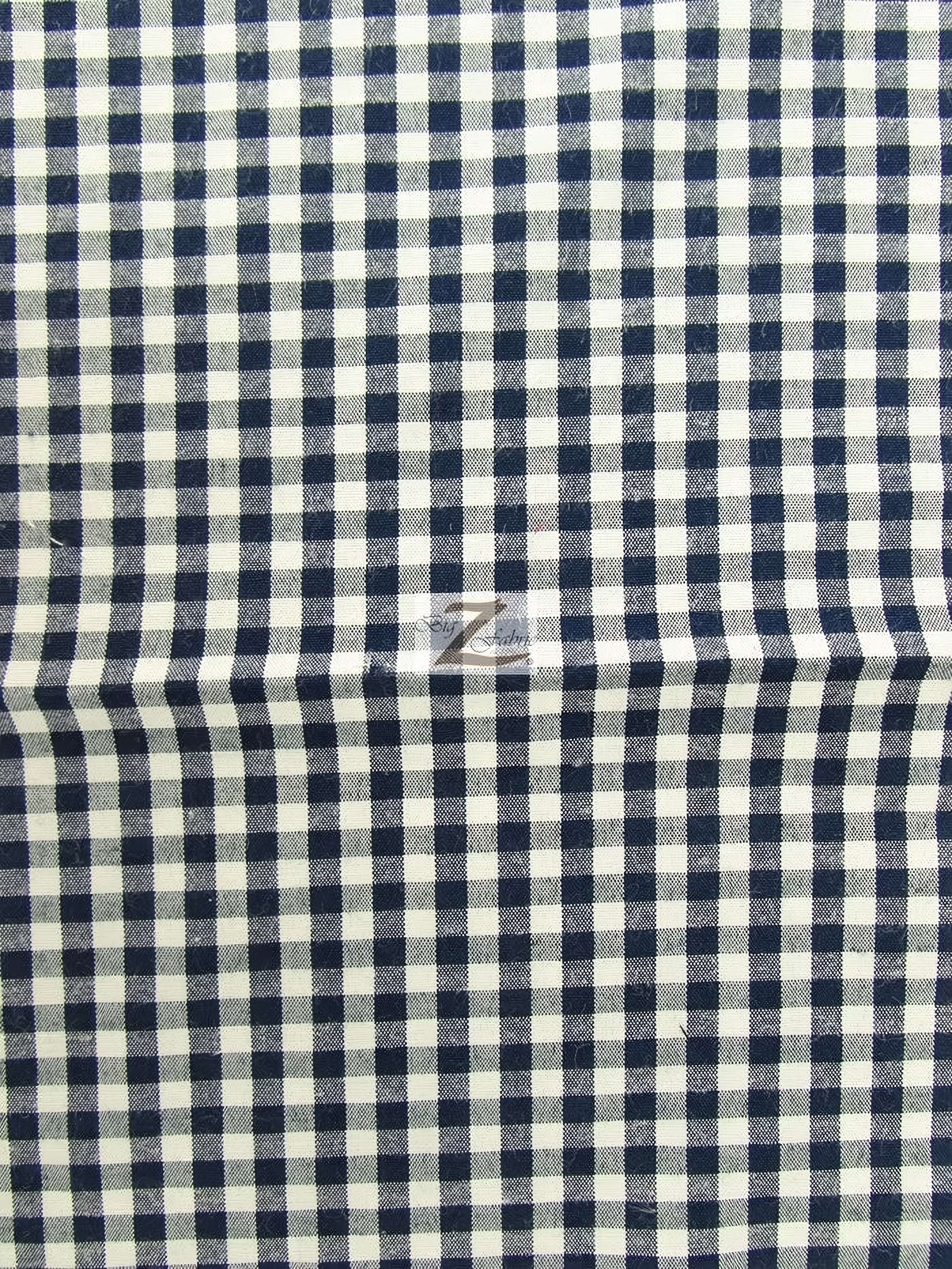 Mini Checkered Gingham Poly Cotton Printed Fabric / Navy Blue / 50 Yard Bolt