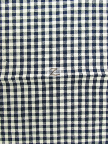 Mini Checkered Gingham Poly Cotton Printed Fabric / Navy Blue / 50 Yard Bolt
