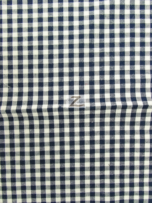 Mini Checkered Gingham Poly Cotton Printed Fabric / Navy Blue / 50 Yard Bolt