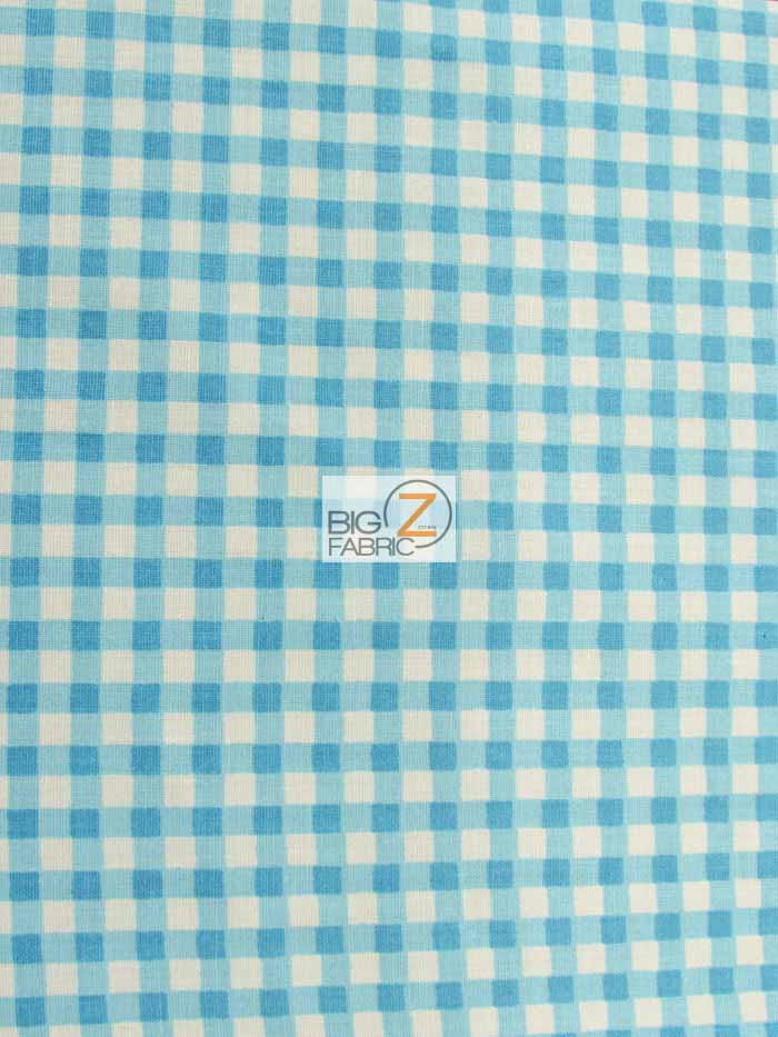 Mini Checkered Gingham Poly Cotton Printed Fabric / Turquoise / 50 Yard Bolt