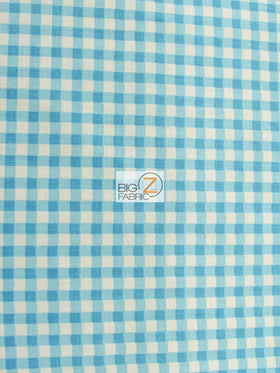 Mini Checkered Gingham Poly Cotton Printed Fabric / Turquoise / 50 Yard Bolt