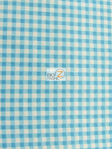 Mini Checkered Gingham Poly Cotton Printed Fabric / Turquoise / 50 Yard Bolt
