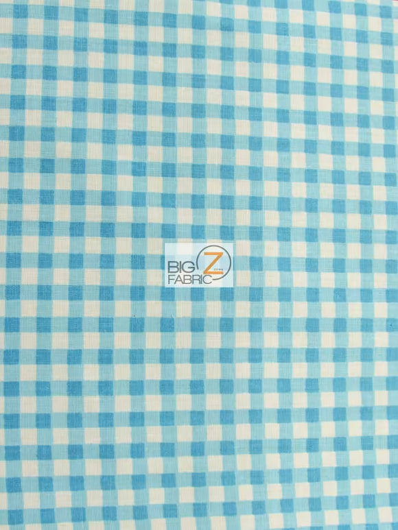 Mini Checkered Gingham Poly Cotton Printed Fabric / Turquoise / 50 Yard Bolt