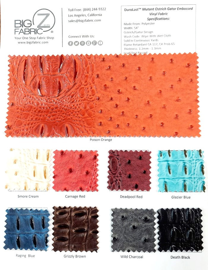 COLOR CARD Mutant Ostrich Gator Embossed Vinyl Fabric