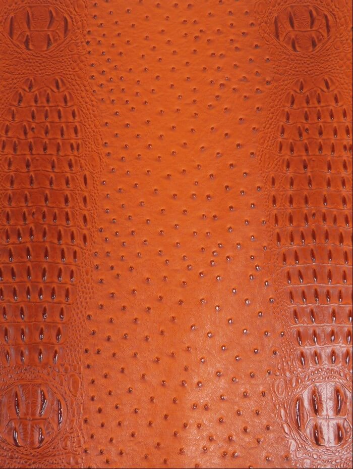 Poison Orange Mutant Ostrich Gator Embossed Vinyl Fabric / Sold By The Yard
