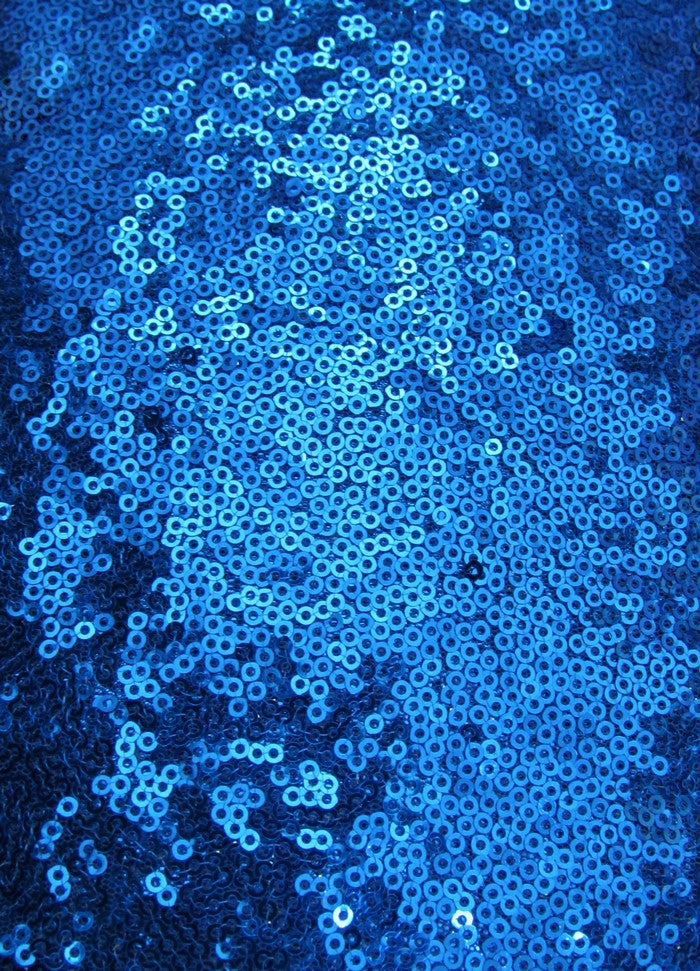 Mini Disc Sequin Nylon Mesh Fabric / Shiny Royal Blue / Sold By The Yard