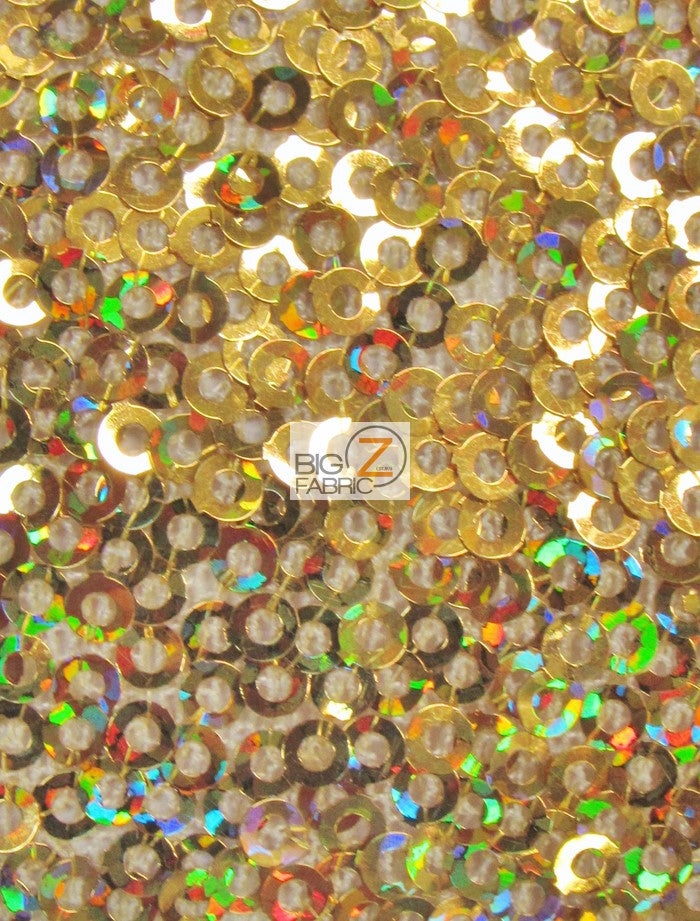 Mini Disc Sequin Nylon Mesh Fabric / Holographic Shiny Gold / Sold By The Yard
