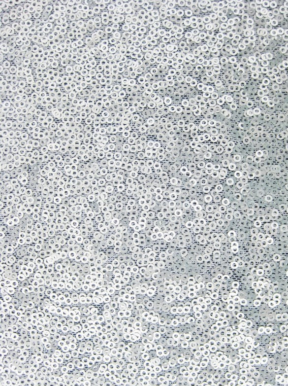 Mini Disc Sequin Nylon Mesh Fabric / Matte Silver / Sold By The Yard
