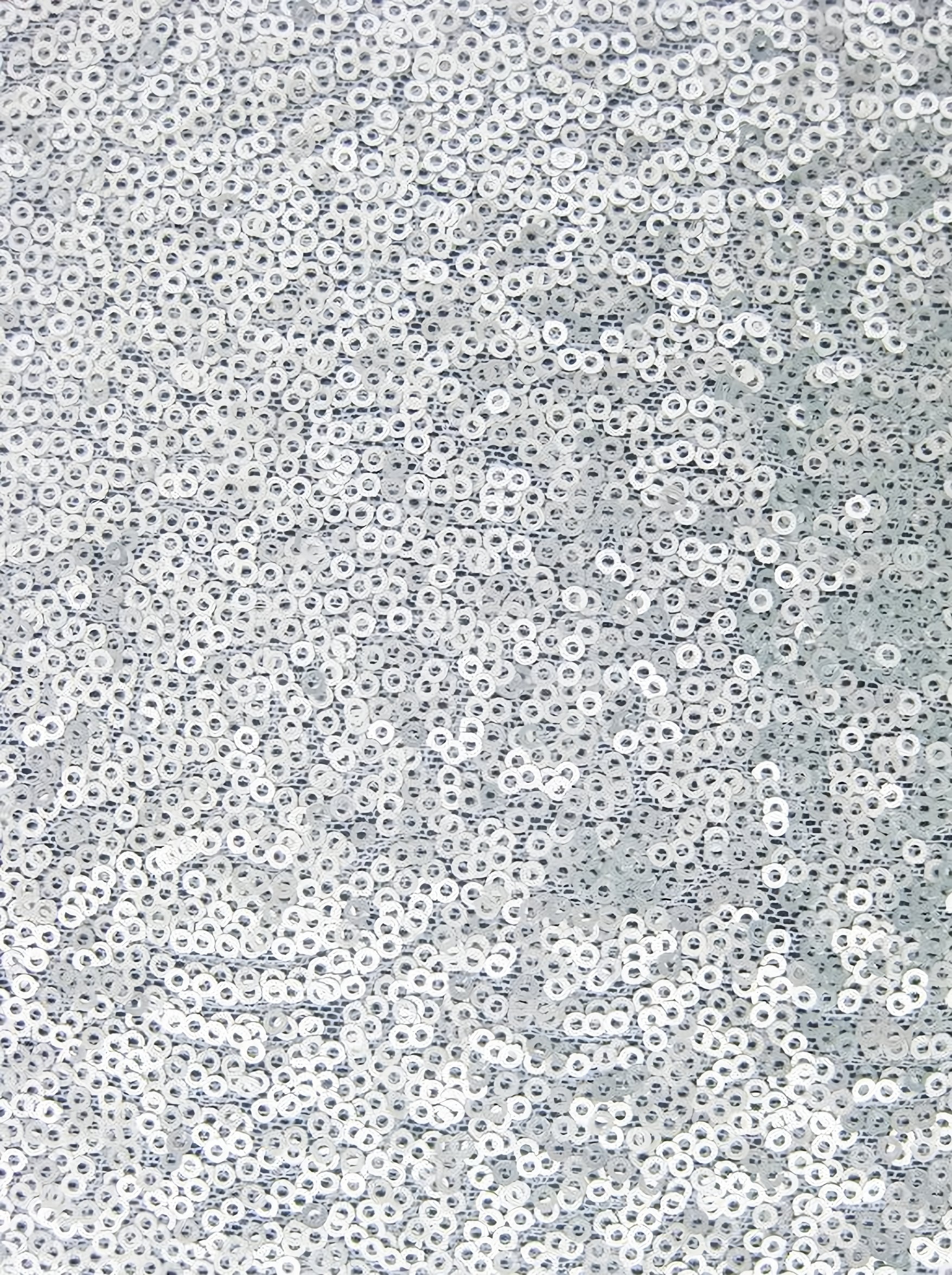 Mini Disc Sequin Nylon Mesh Fabric / Matte Silver / Sold By The Yard