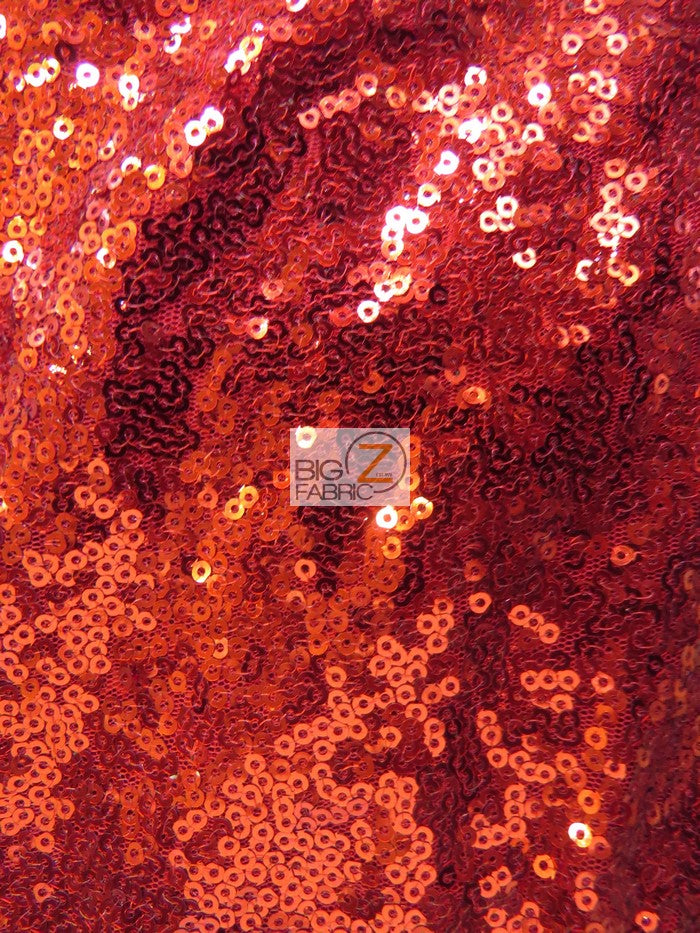 Mini Disc Sequin Nylon Mesh Fabric / Shiny Red / Sold By The Yard
