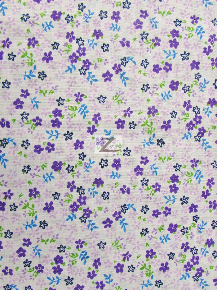 Poly Cotton Printed Fabric Mini Flower / Purple / Sold By The Yard