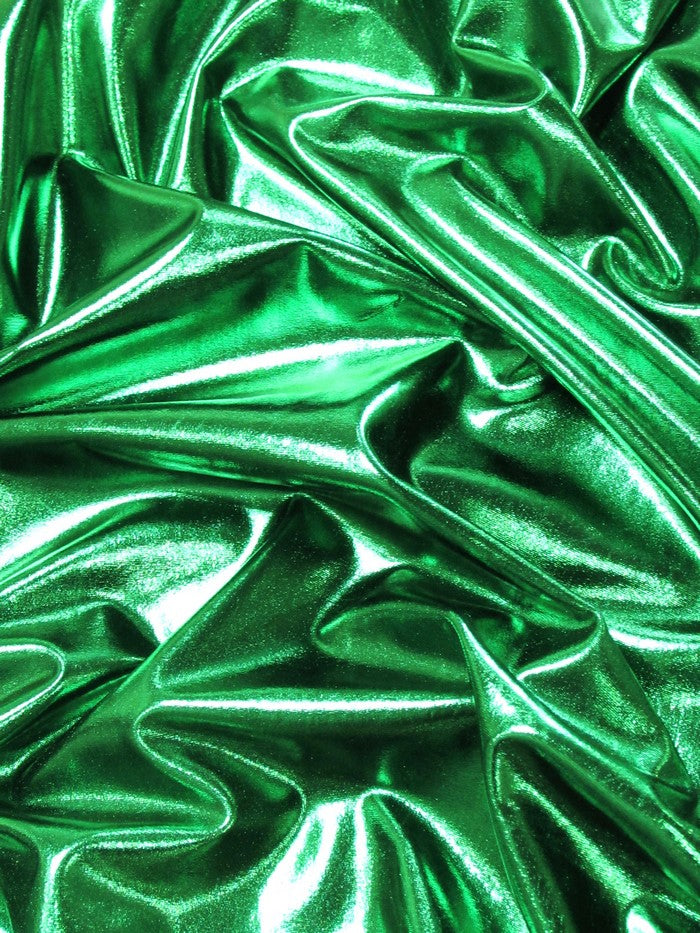 Metallic Foil Spandex Fabric / Green / Stretch Lycra Sold By The Yard