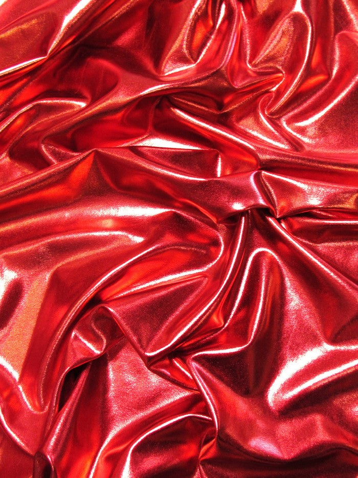 Metallic Foil Spandex Fabric / Red / Stretch Lycra Sold By The Yard