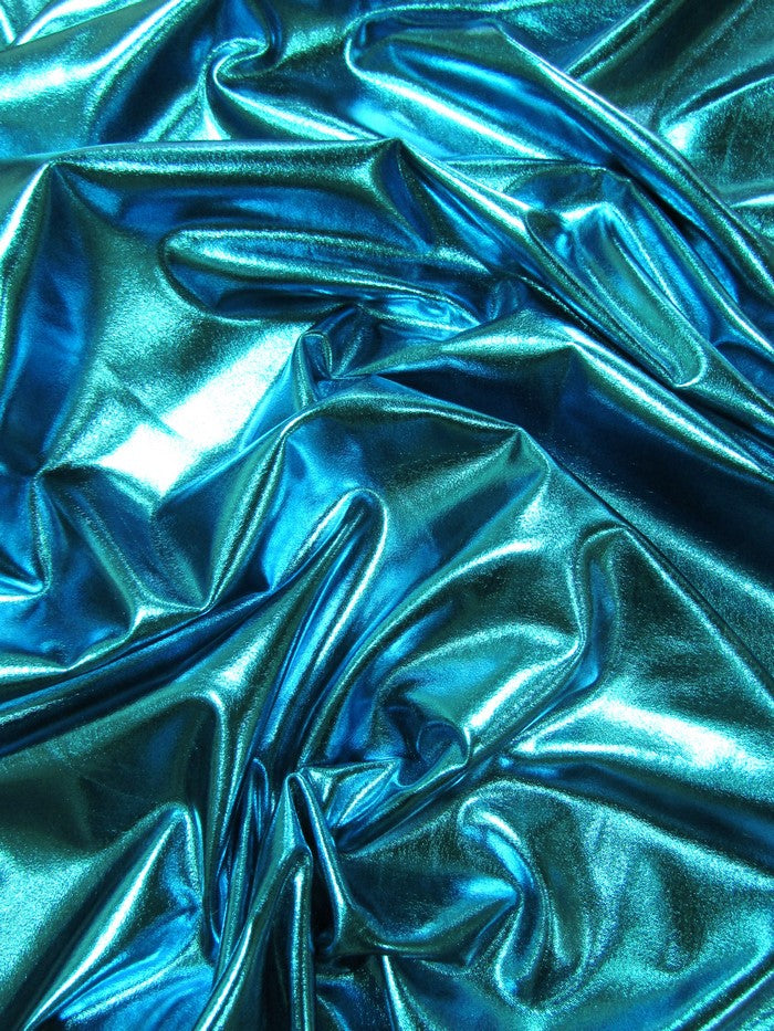 Metallic Foil Spandex Fabric / Turquoise / Stretch Lycra Sold By The Yard