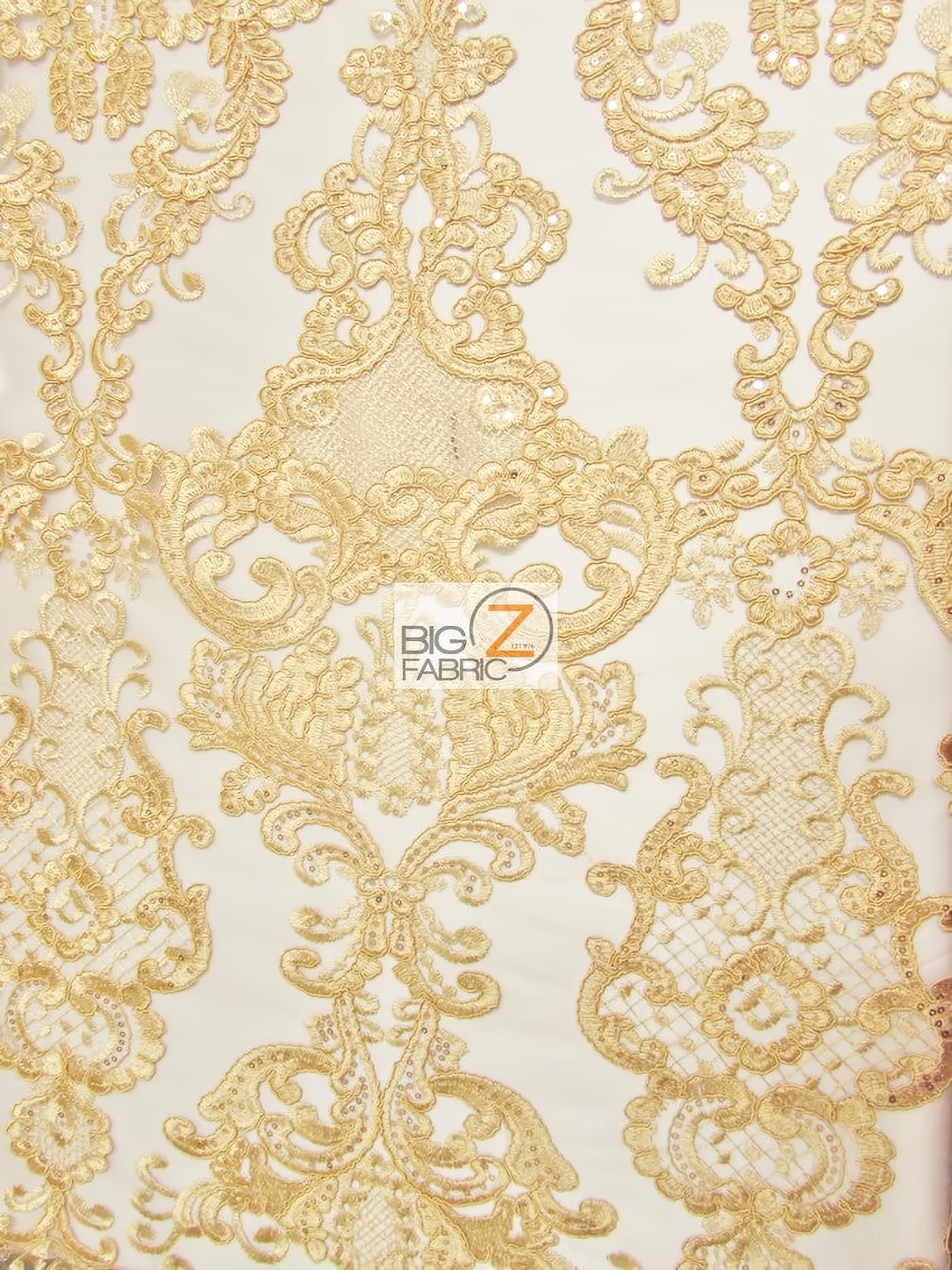 Majesty Kings Lace Sequins Fabric / Gold / Sold By The Yard Closeout!!!