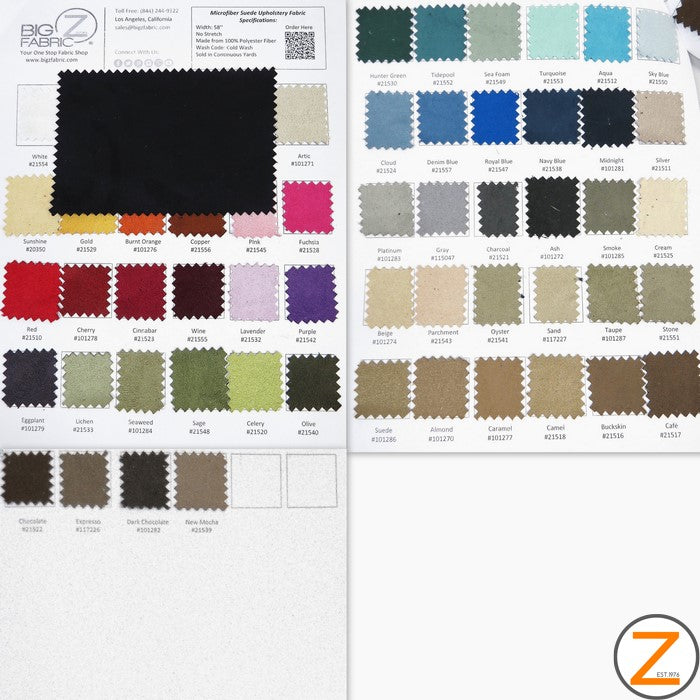 Microfiber Suede Upholstery Fabric - Big Z Color Card