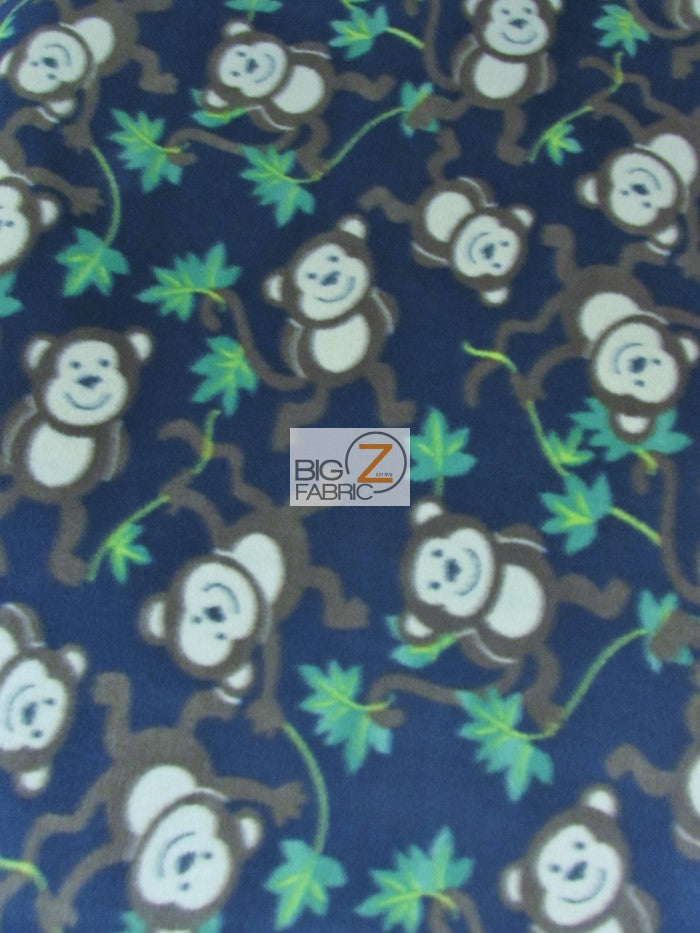 Fleece Printed Fabric Animal Monkey / Navy Vine Monkeys / Sold By The Yard