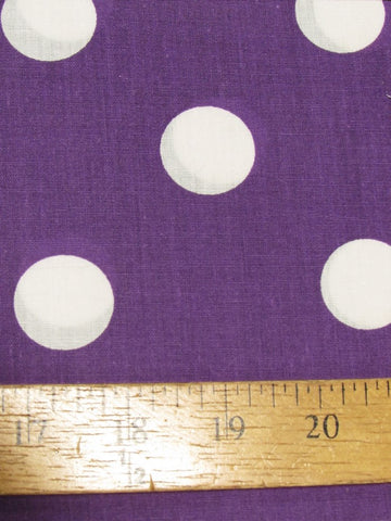 Poly Cotton Printed Fabric Big Polka Dots / Purple/White Dots / Sold By The Yard
