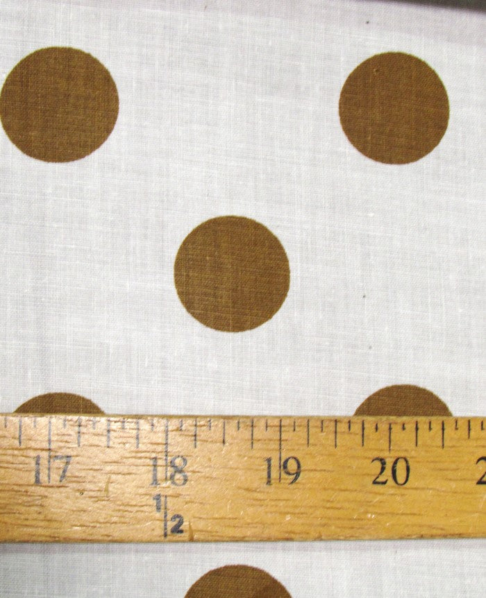 Poly Cotton Printed Fabric Big Polka Dots / White/Brown Dots / Sold By The Yard