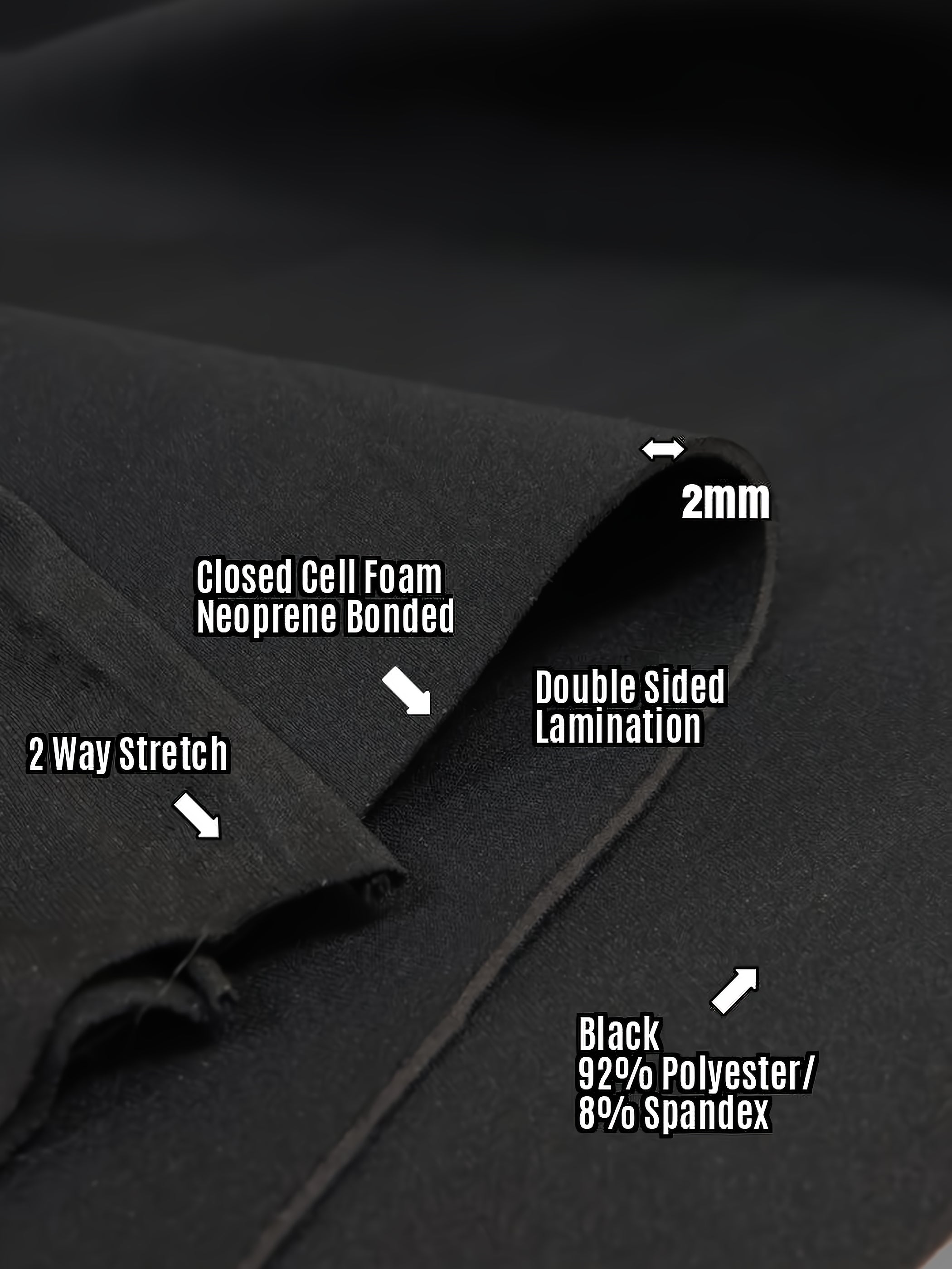 Neoprene Bonded Sponge Waterproof Wetsuit Fabric / 2mm Black / Sold By The Yard