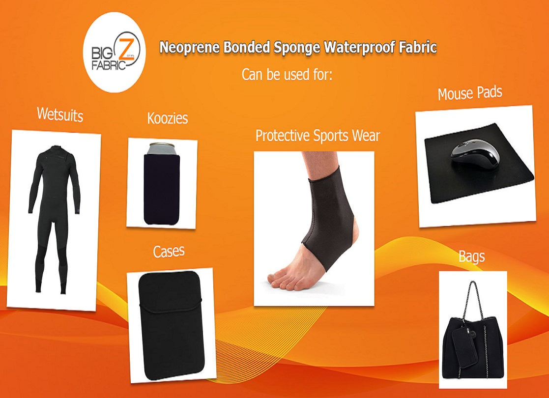 Neoprene Bonded Sponge Waterproof Wetsuit Fabric / 1mm Black / Sold By The Yard