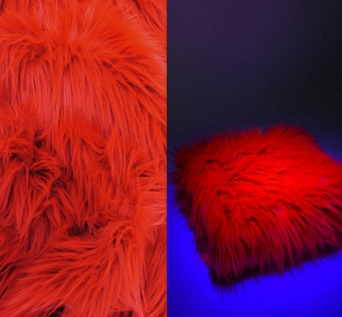 Fire Red UV Reactive Solid Shaggy Fabric / Sold By The Yard